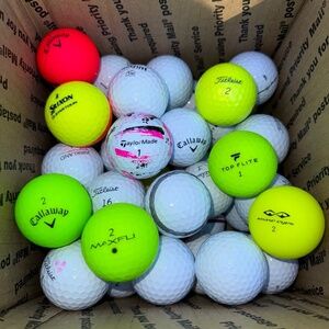 46 Used Golf Balls Including Titleist, Callaway, Srixon, TaylorMade, Top Flite
